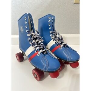 Vintage Official Roller Derby Fireball Roller Skates Blue Red White Size 6